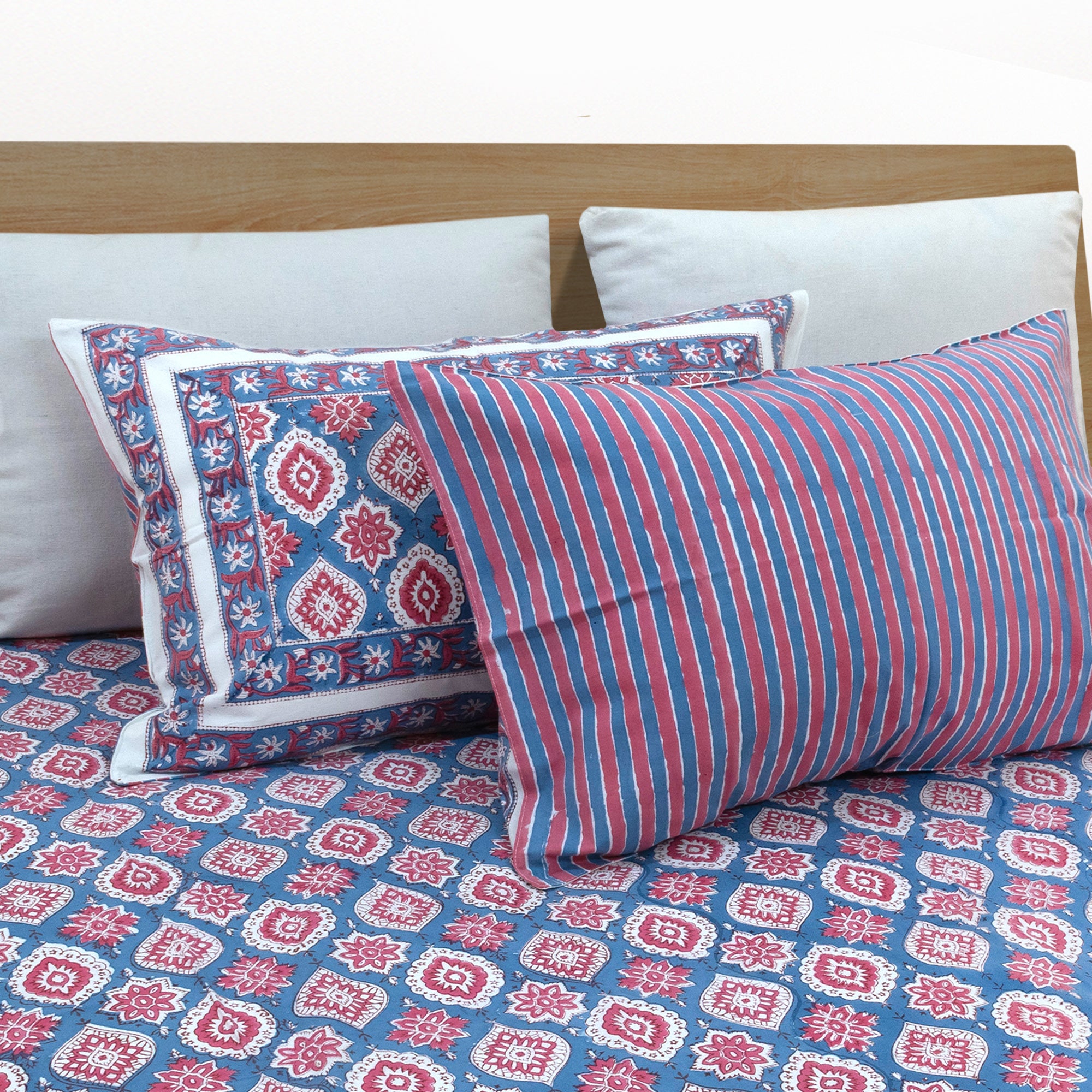 Spanish Villa Blue Red-Dohar Bedding Set