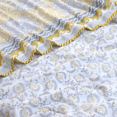 Yellow Grey Jharokha | Pure Mulmul Cotton | Flannel filling
