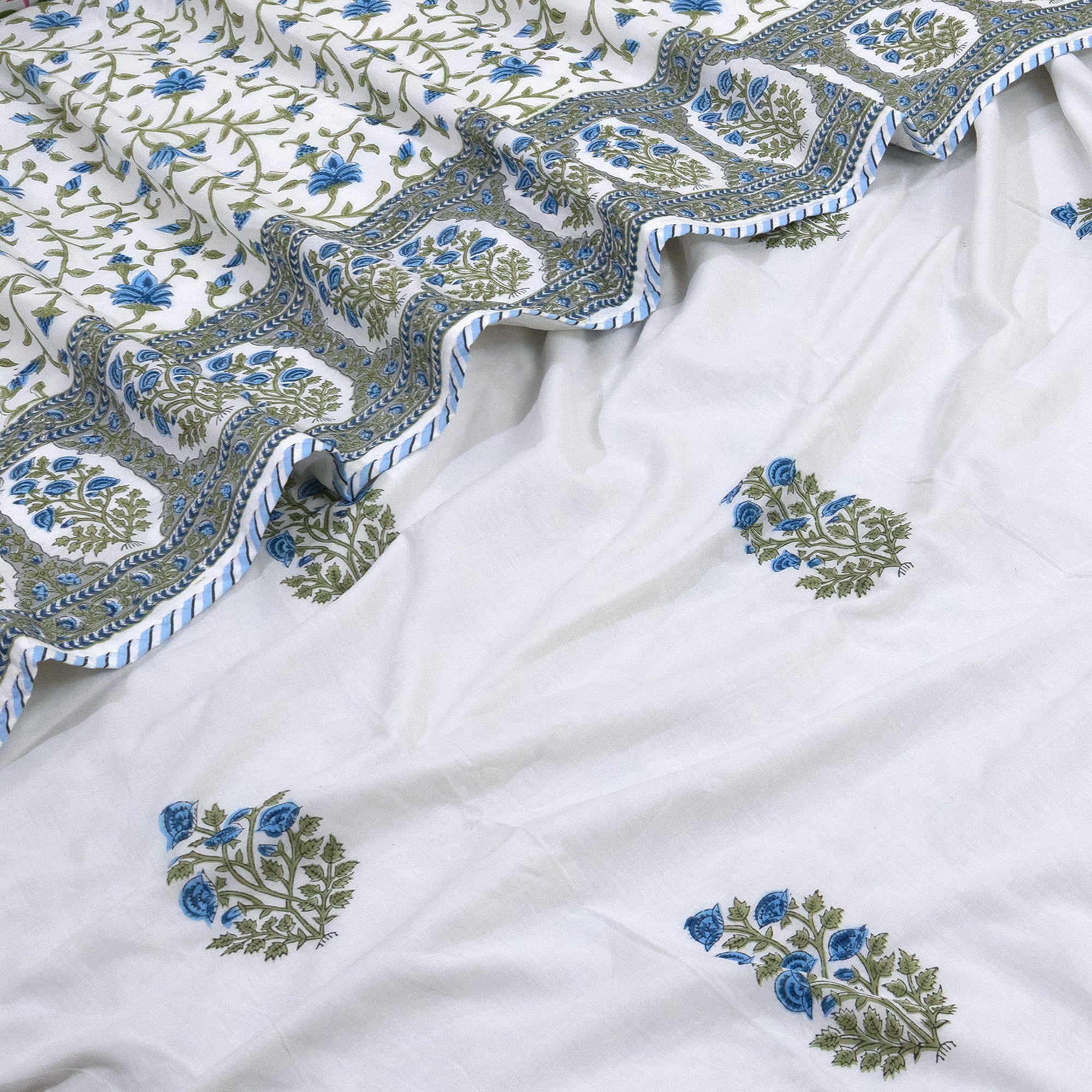 White Blue Florals | Dohar | Summer Blanket