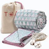 Green Line Pattern | Pure Mulmul Cotton | Flannel filling