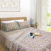 Round Flowers on Green | All- Season Bedding Set | Premium Bedsheet , Pillow Covers, Dohar