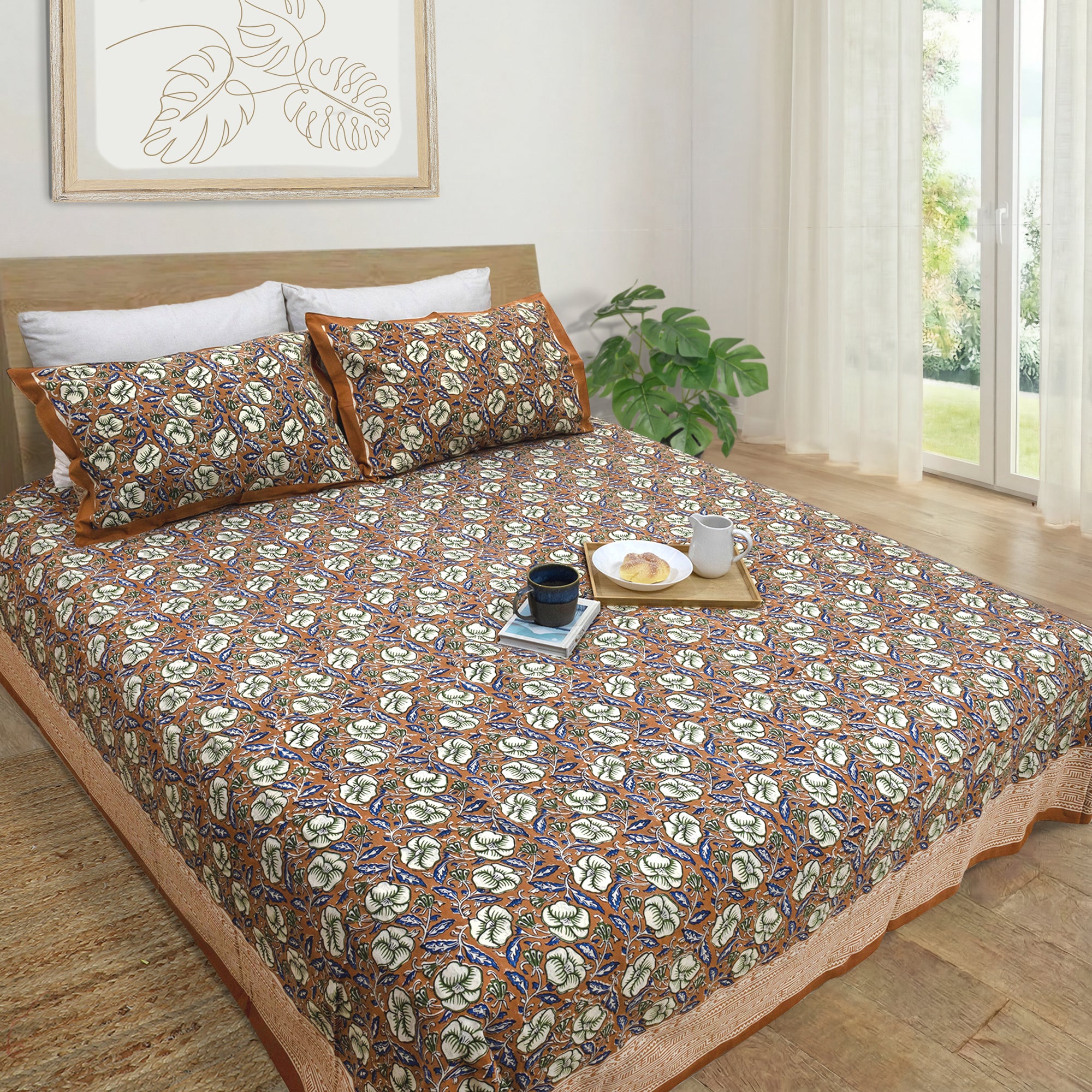 Bagru Rust Floral| Fine Quality Bedsheet