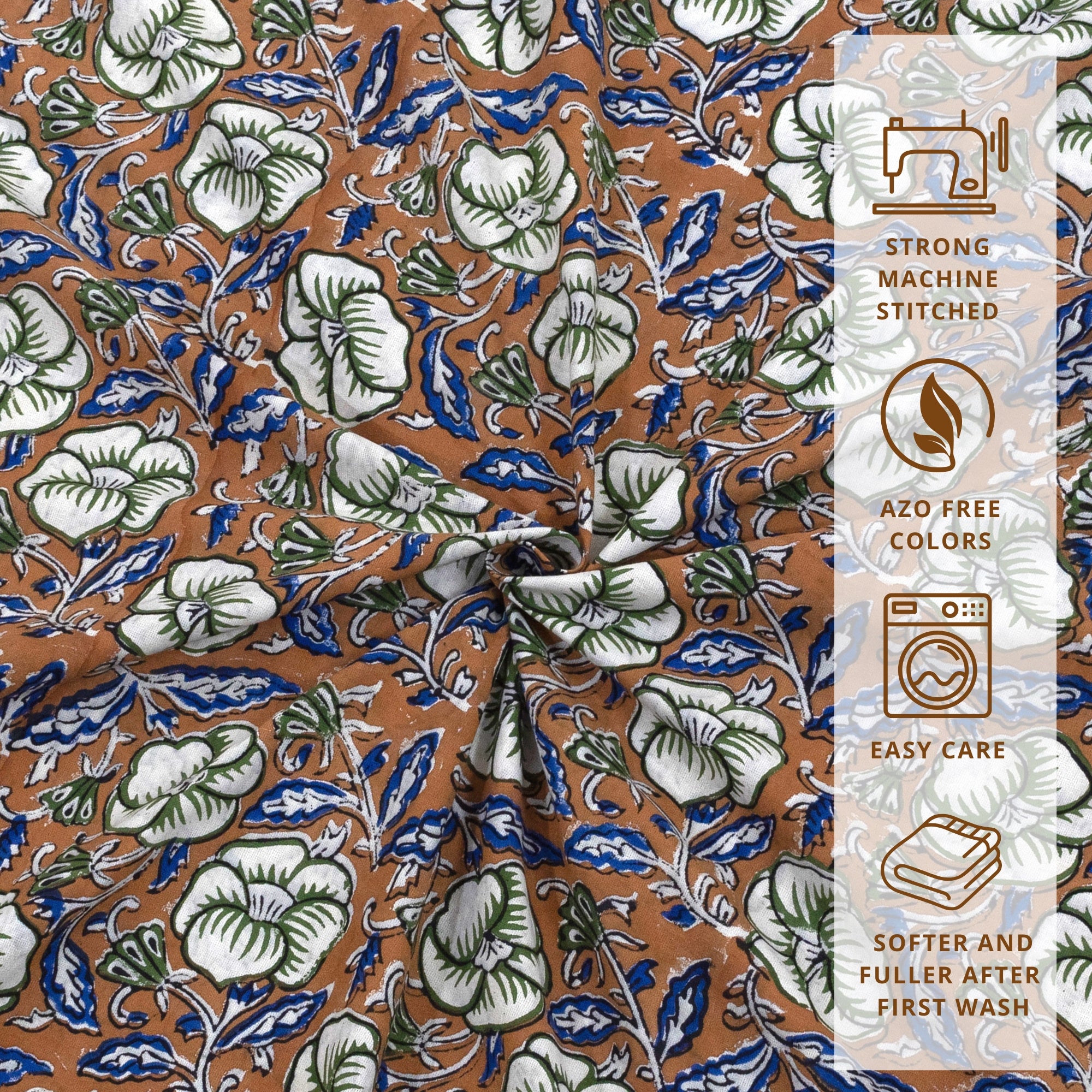 Bagru Rust Floral| Fine Quality Bedsheet