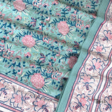 Pink Rose on Green   | 210TC Pure Cotton  Bedsheet