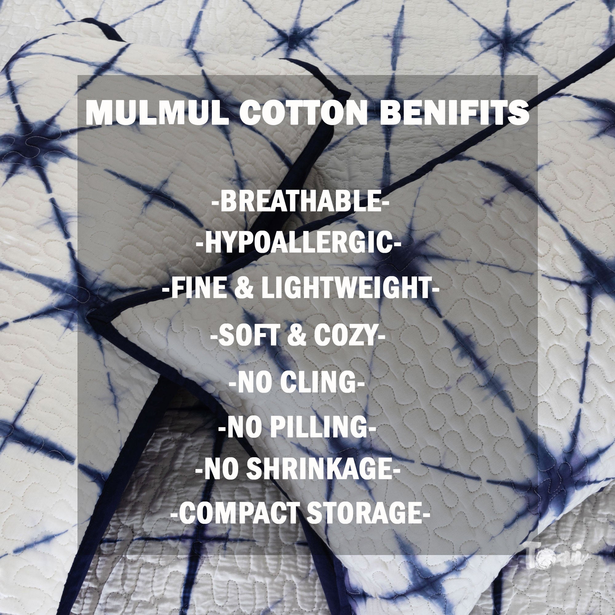 Indigo Geometry| Quilted Bed cover |Shibori, Tie-&-Die|Double Bed- Queen Size| Premium Mulmul Cotton| Organic Cotton Sheet Filling |Complementing pillow covers