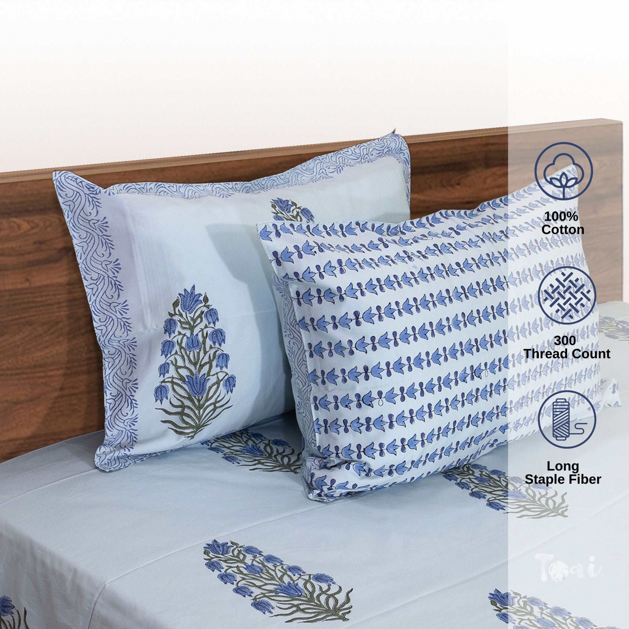 Blue Tulips on Blue  - Bedsheet with Pillow Covers