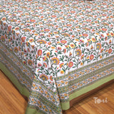 Small Flower vines on White |hand block printed bedsheet| Double bed ,Queen size | 210 TC Pure Cotton| Complementing pillow covers