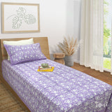 Lavender Kalamkari| 300TC Bedsheet | 2 Pillow Covers | Mulmul Cotton Quilt