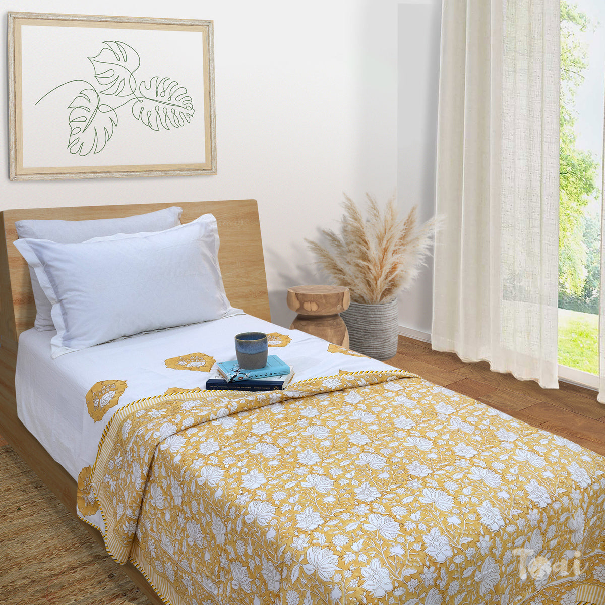 Light Mustard  Yellow Kalamkari | Dohar | Summer Blanket