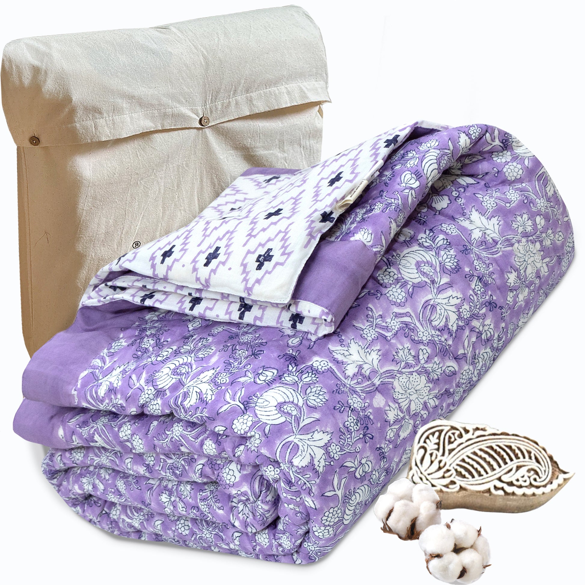 Lavender Kalamkari  - Premium Mulmul Muslin Cotton 