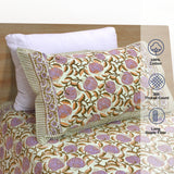 Round Flowers on Green | 300TC Bedsheet | 2 Pillow Covers | Mulmul Cotton Dohar