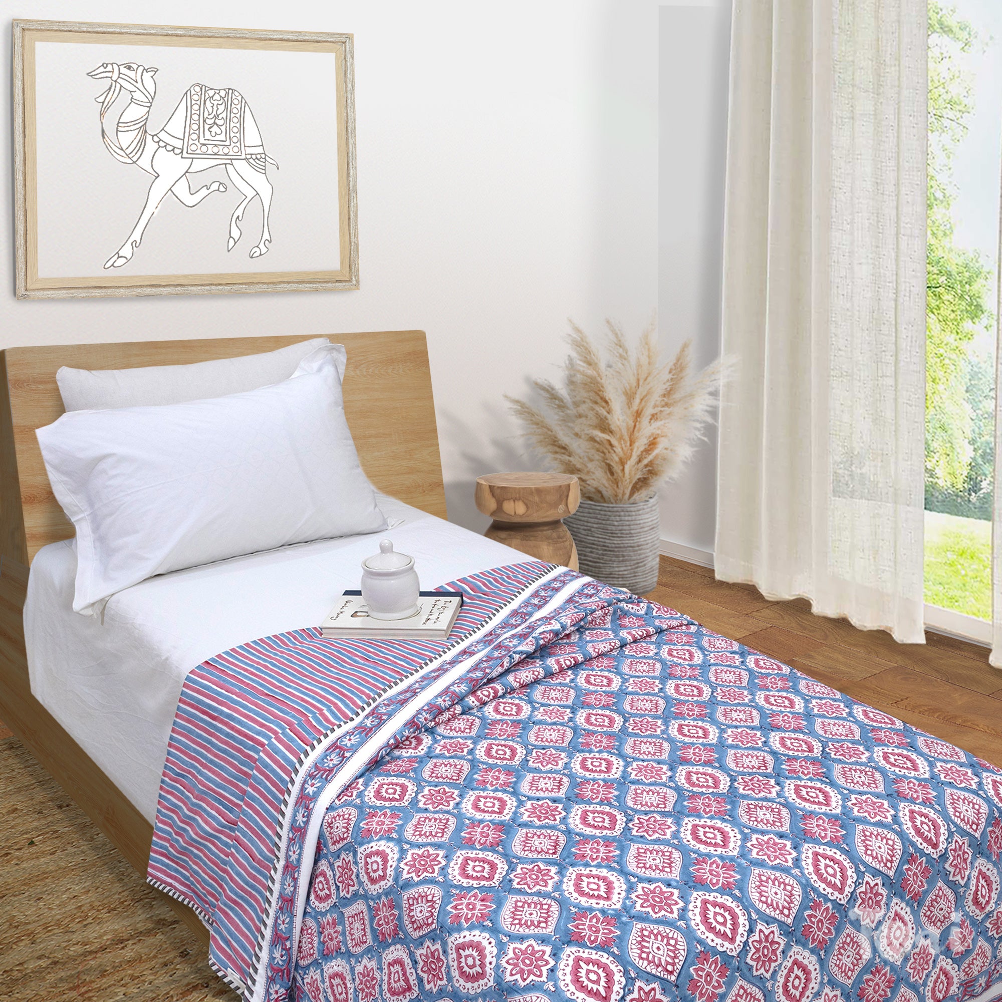 Small Red Motives on Blue | Dohar | Summer Blanket