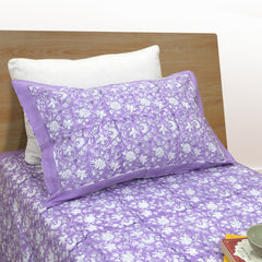 Lavender Kalamkari| 300TC Bedsheet | 2 Pillow Covers | Mulmul Cotton Quilt