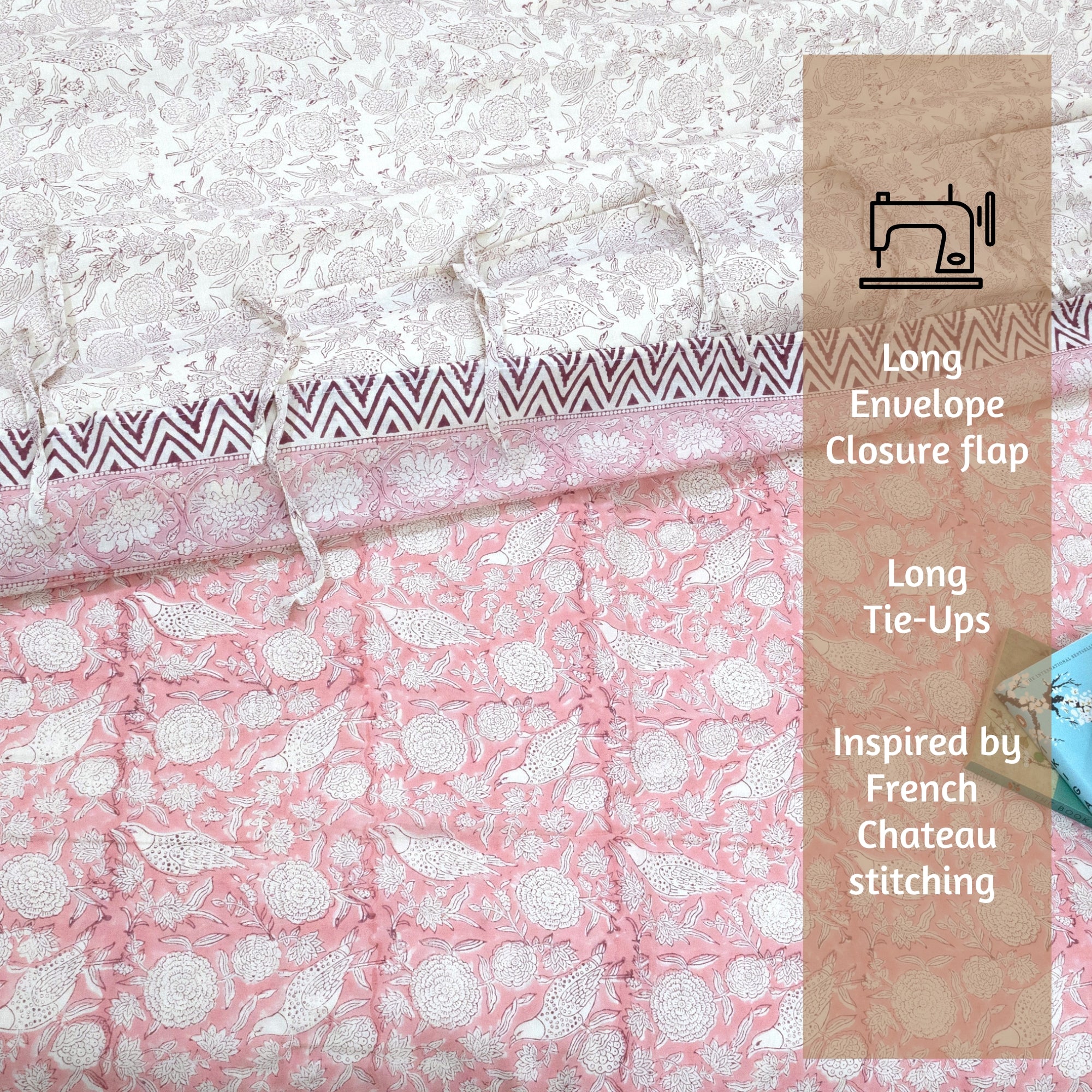 Pink Bird Kalamkari | Quilt Duvet Cover with Pillow Covers