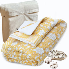 Mustard Yellow Kalamkari | Razai Mulmul Cotton | Cotton Wool Filling