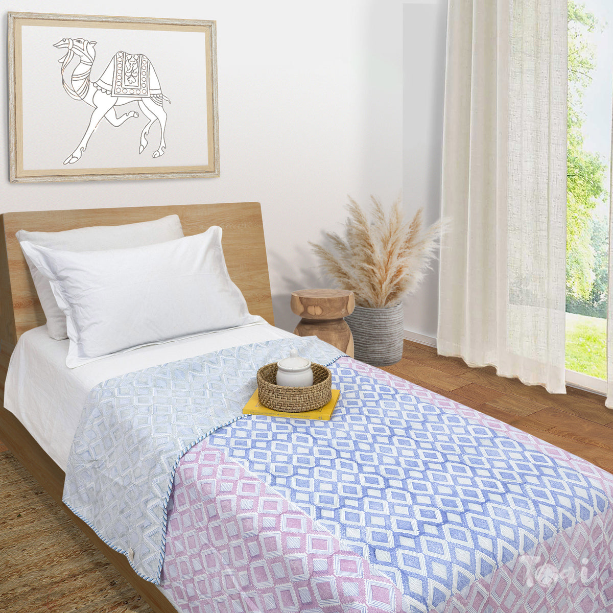 Vintage Lines Checks (Blue, Pink) | Dohar | Summer Blanket