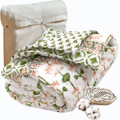 Lotus Vines  | Razai Mulmul Cotton | Cotton Wool Filling