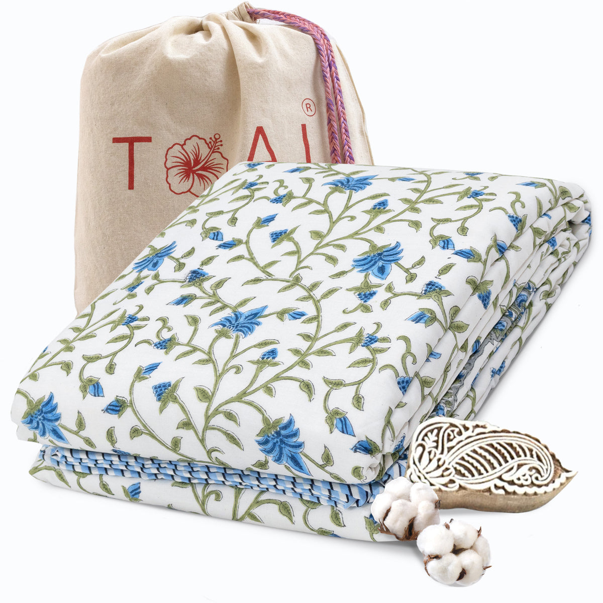 White Blue Florals | Dohar | Summer Blanket