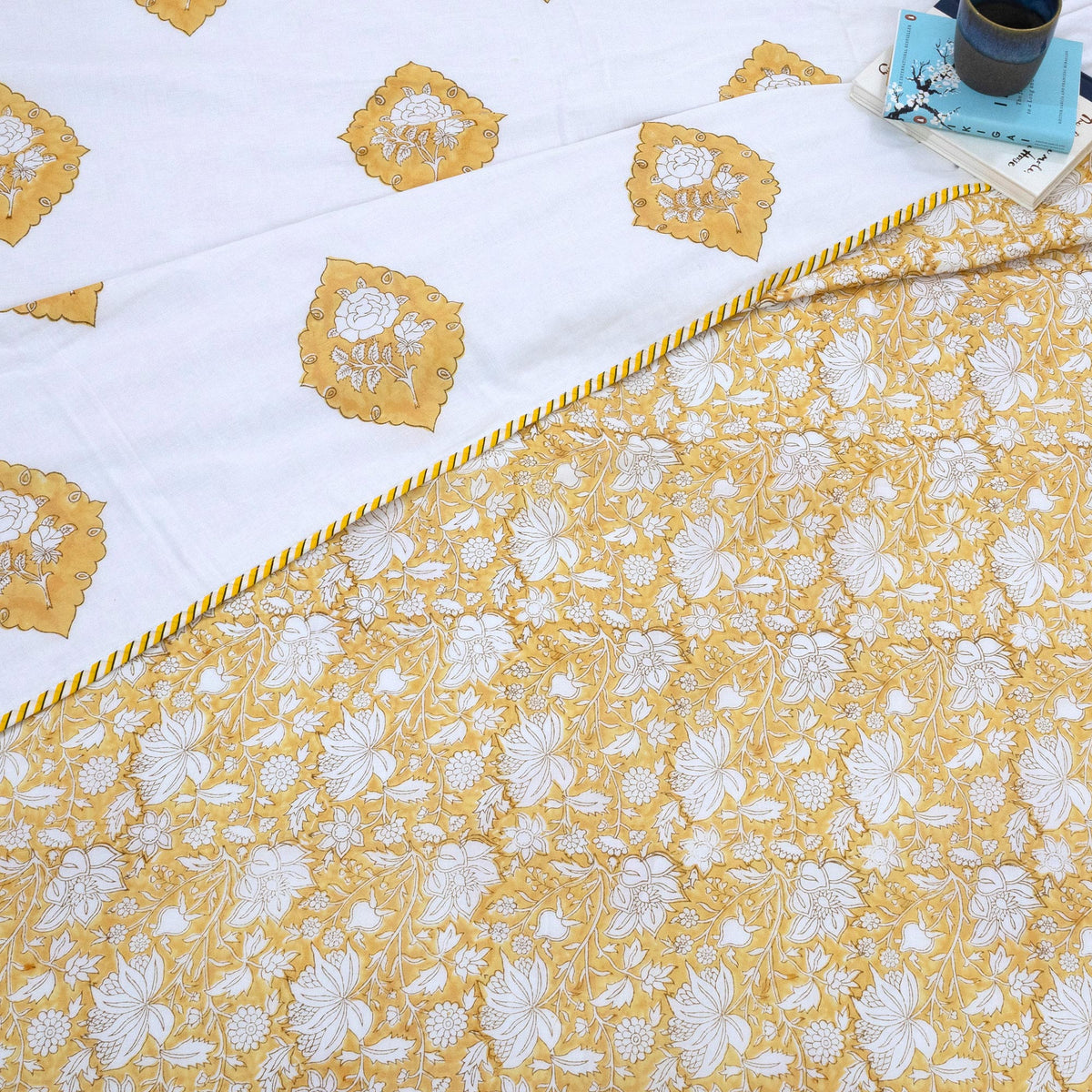 Light Mustard  Yellow Kalamkari | Dohar | Summer Blanket