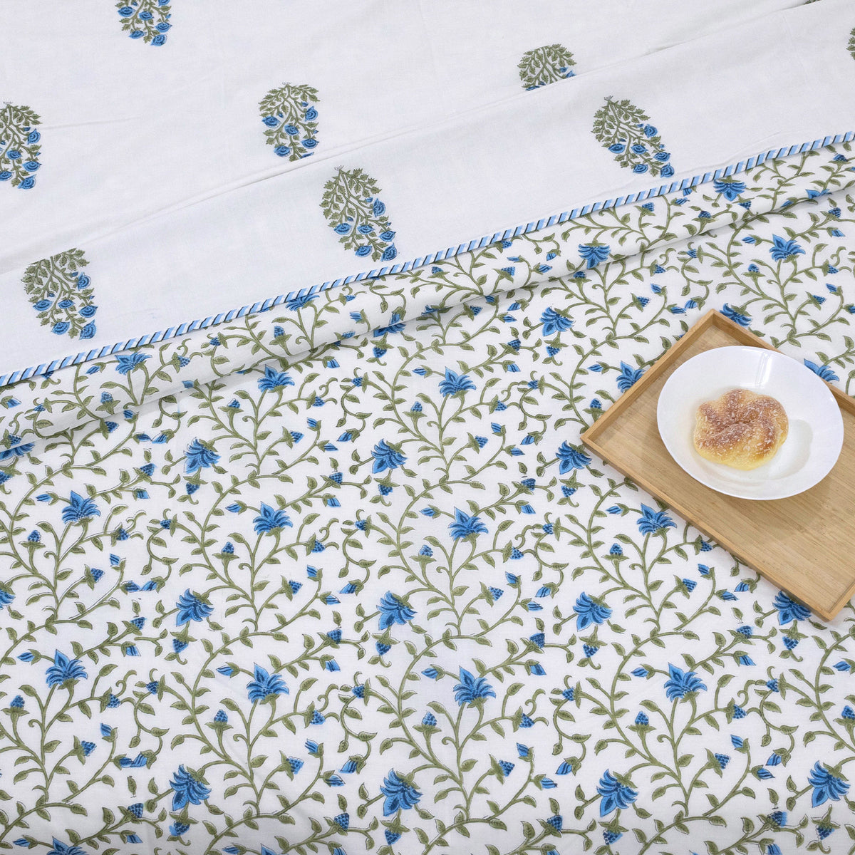 White Blue Florals | Dohar | Summer Blanket