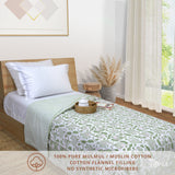 Floral Kalamkari White Green | Pure Mulmul Cotton | Flannel filling