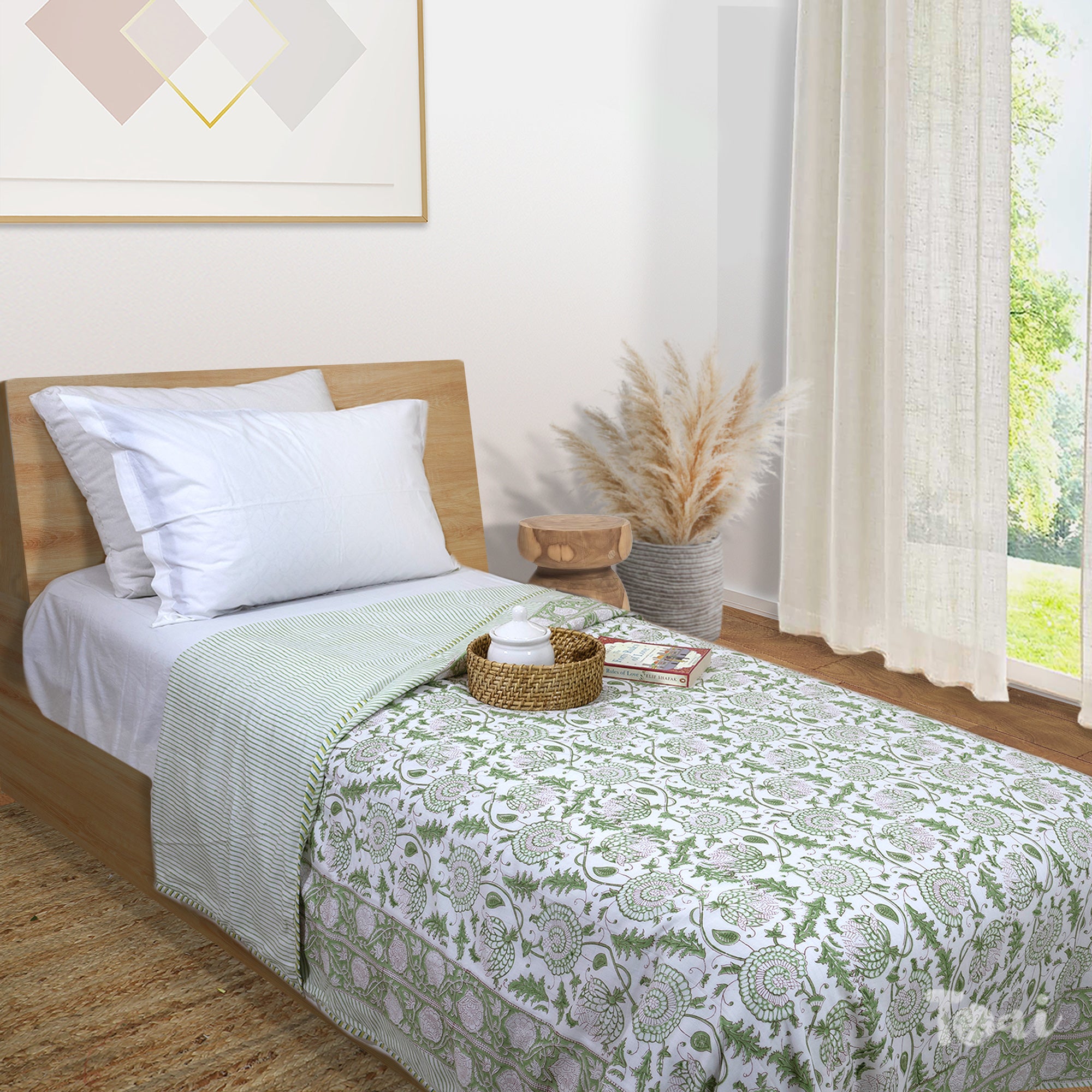 Green Kalamkari |Dohar | Summer Blanket