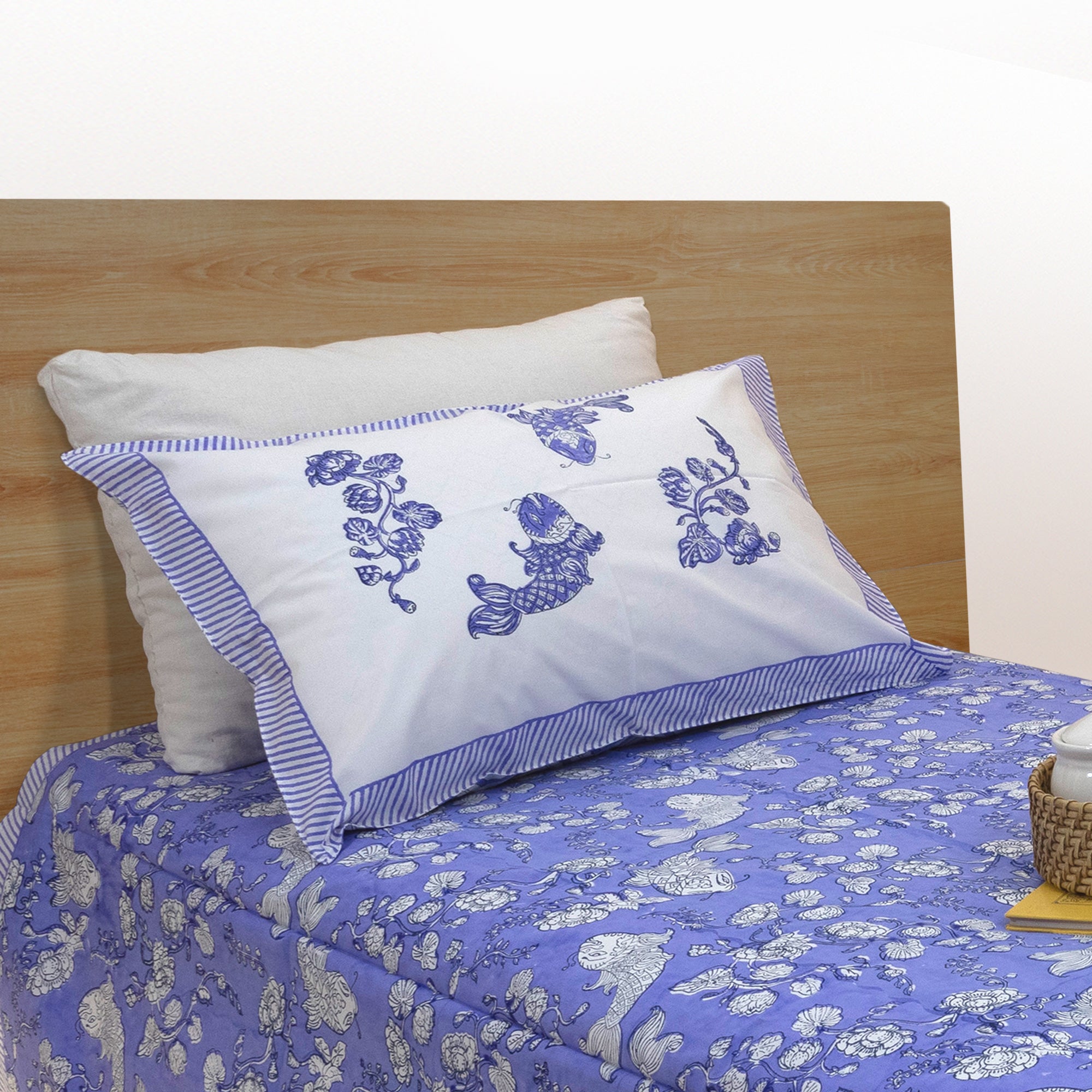 Purple Kalamkari Fish | Premium Bedsheet