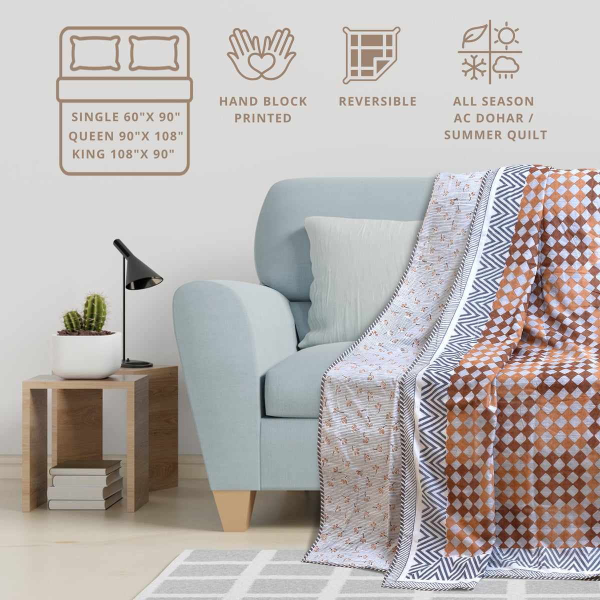 Brown Checks Blue Lines | Dohar | Summer Blanket