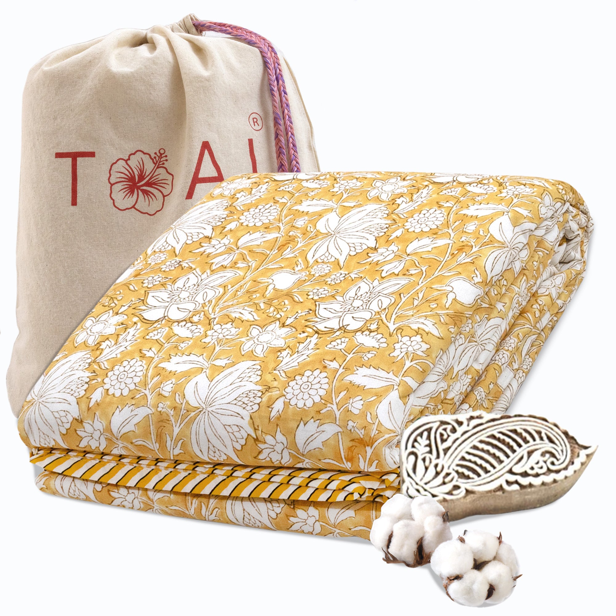 Light Mustard  Yellow Kalamkari | Dohar | Summer Blanket