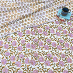 Round Flowers & Leaves | Pure Mulmul Cotton | Flannel filling