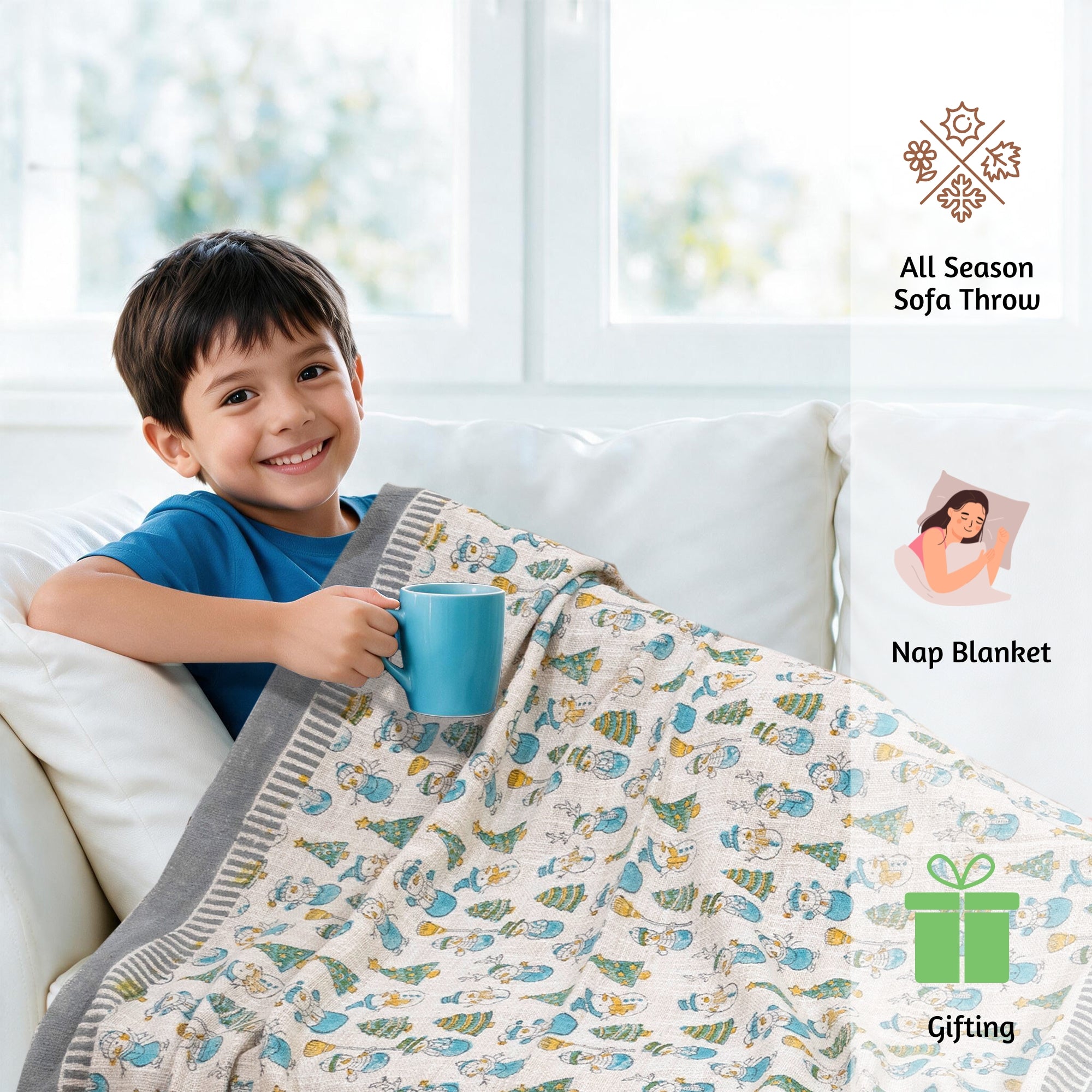 Winter Snowman | Multi Color Florals | Women Sofa Throw