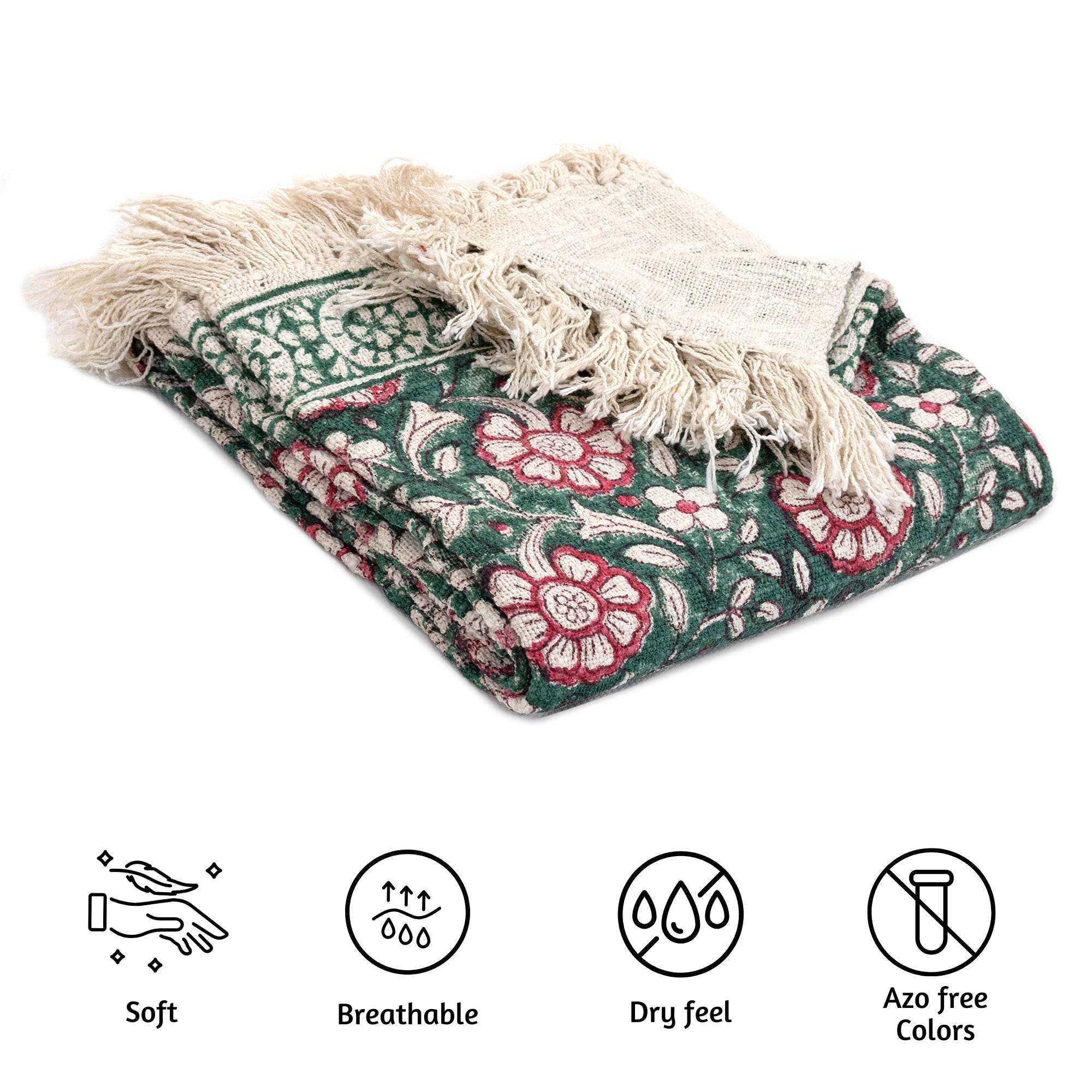 Pink Florals on Green  | MultiColor Florals | Woven Sofa Throw