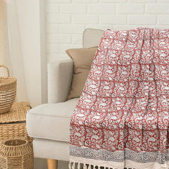Ethnic on Rust Red| Cotton Yarn Sofa Throw