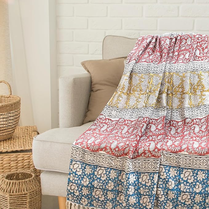 Patch Work Pattern | MultiColor Florals | Woven Sofa Throw