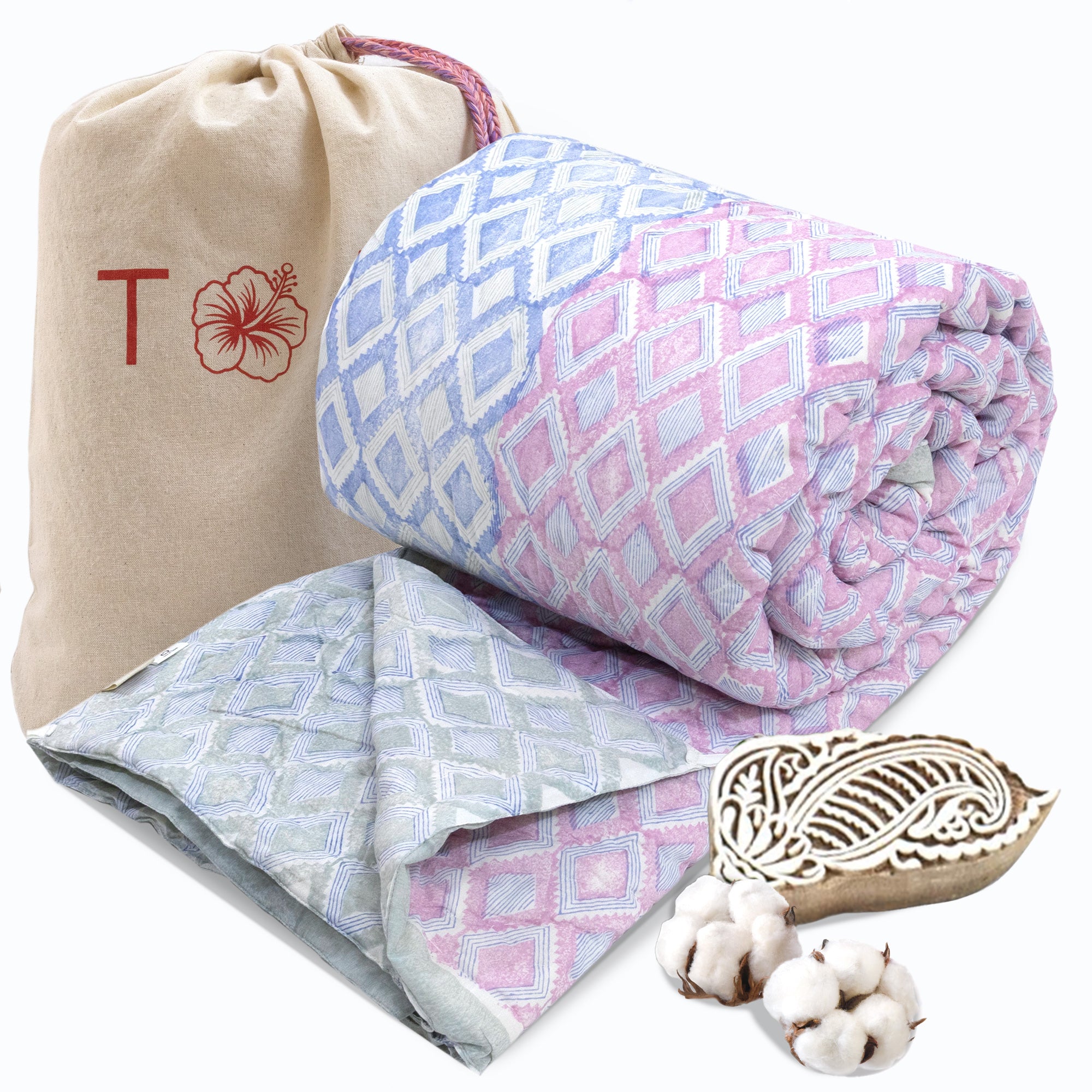 Geometric Pattern Blue Pink - Quilt Winter