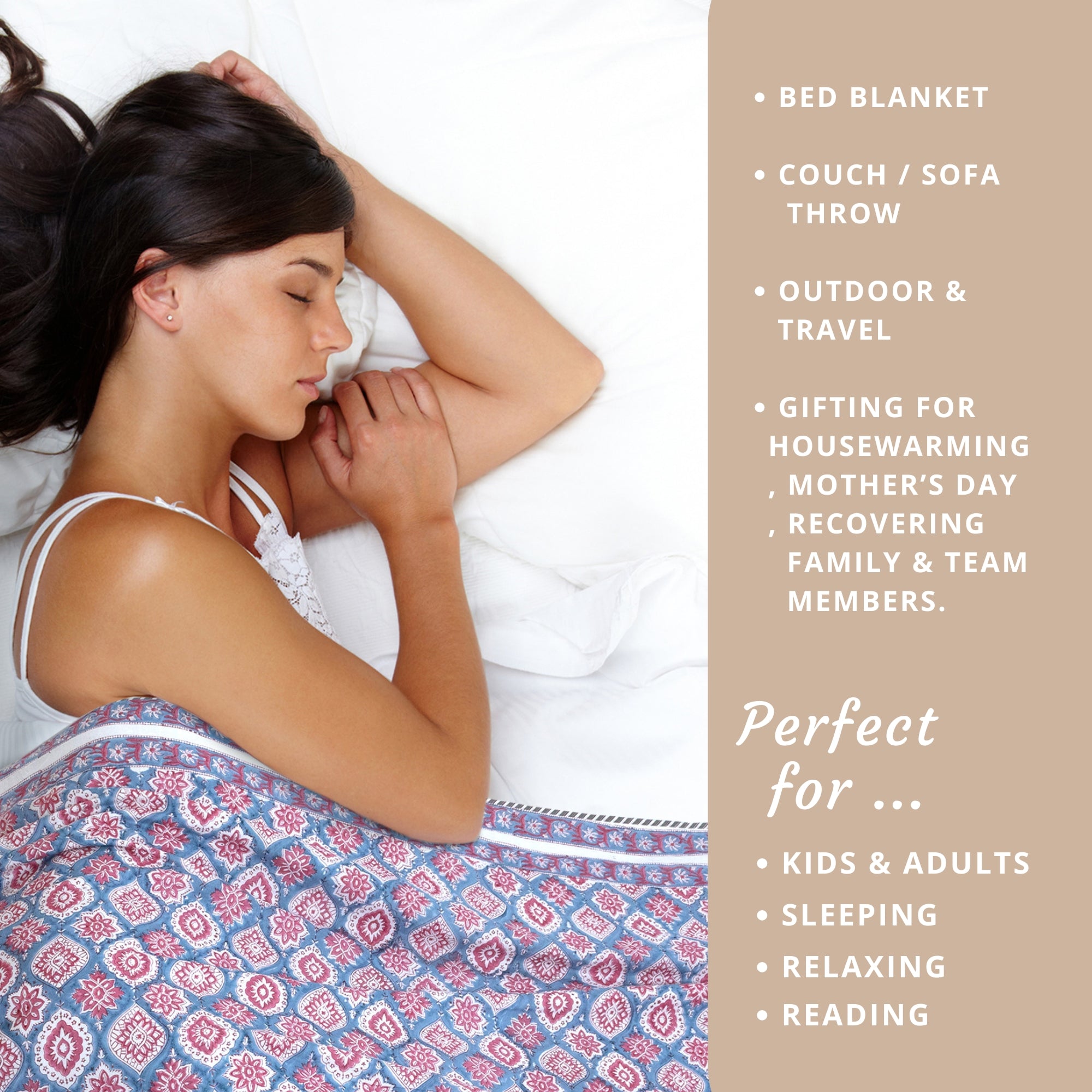 Small Red Motives on Blue | Dohar | Summer Blanket