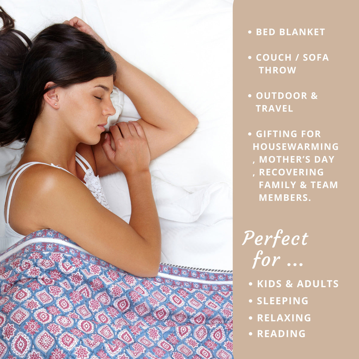 Small Red Motives on Blue | Dohar | Summer Blanket