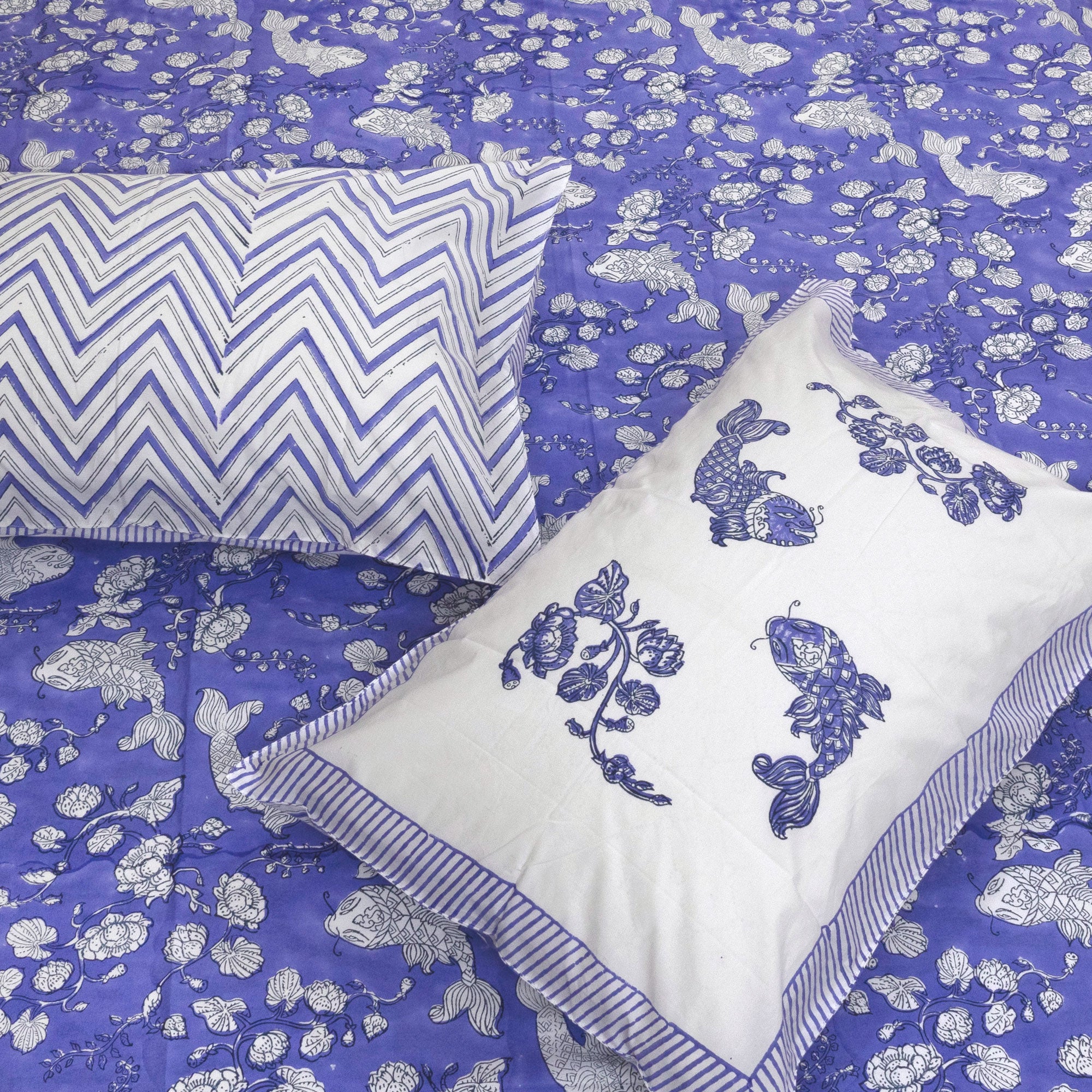 Purple Kalamkari Fish | Premium Bedsheet