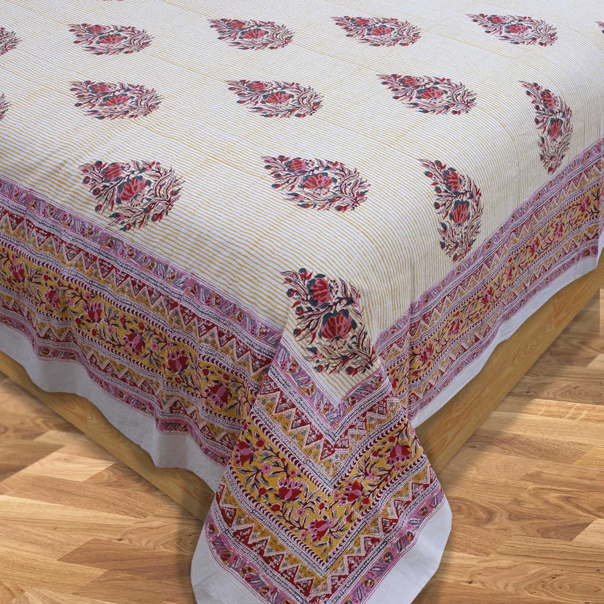 Floral Motives on Yellow Panel | Fine Quality Bedsheet