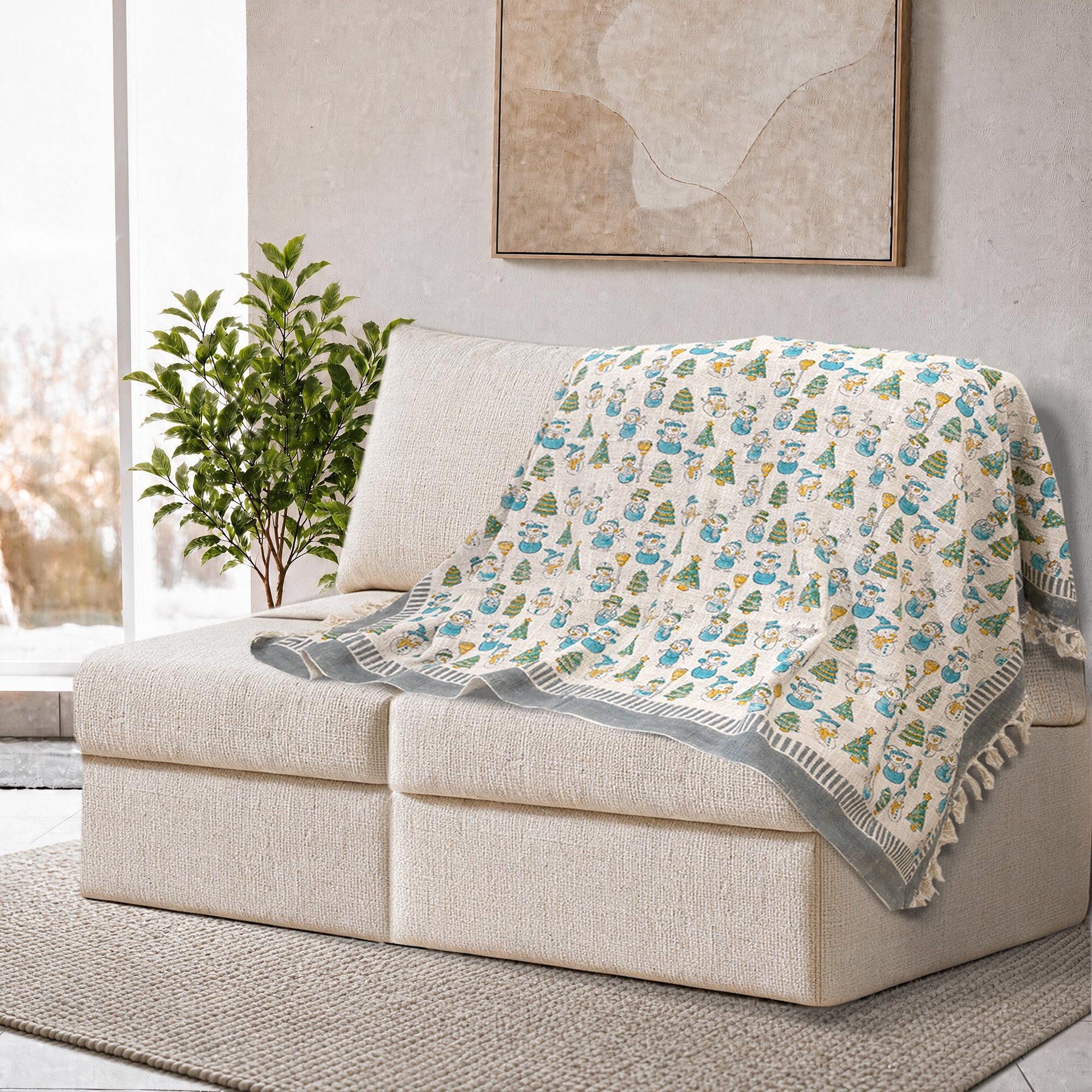 Winter Snowman | Multi Color Florals | Women Sofa Throw