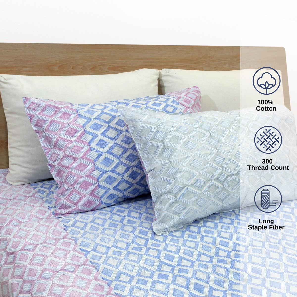 Vintage Lines Checks |Blue Pink| Premium Bedsheet