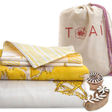 Yellow Deer Kalamkari Bedding Set | 300TC Bedsheet | 2 Pillow Covers | Mulmul Cotton Dohar