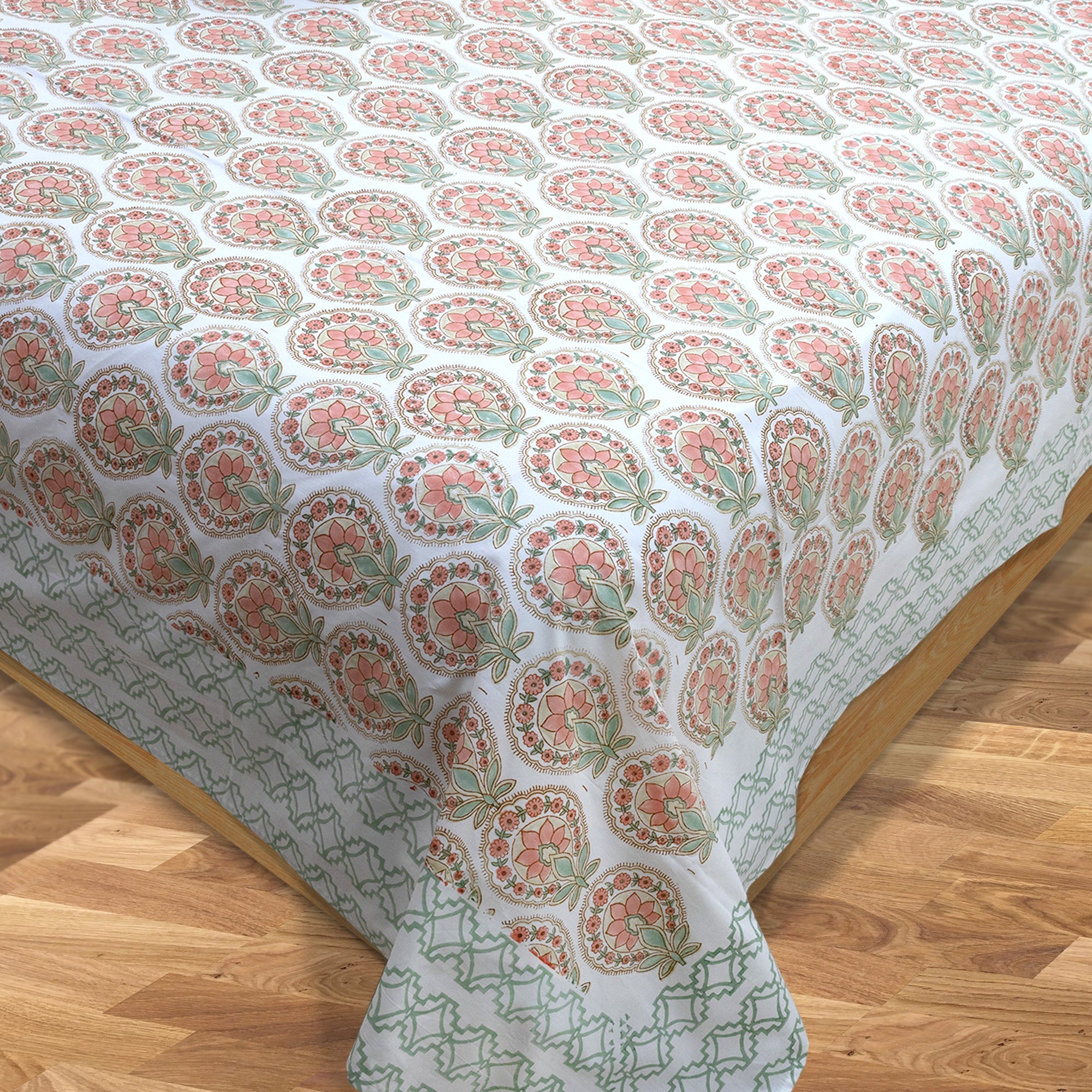 Peach Green White | Premium Bedsheet