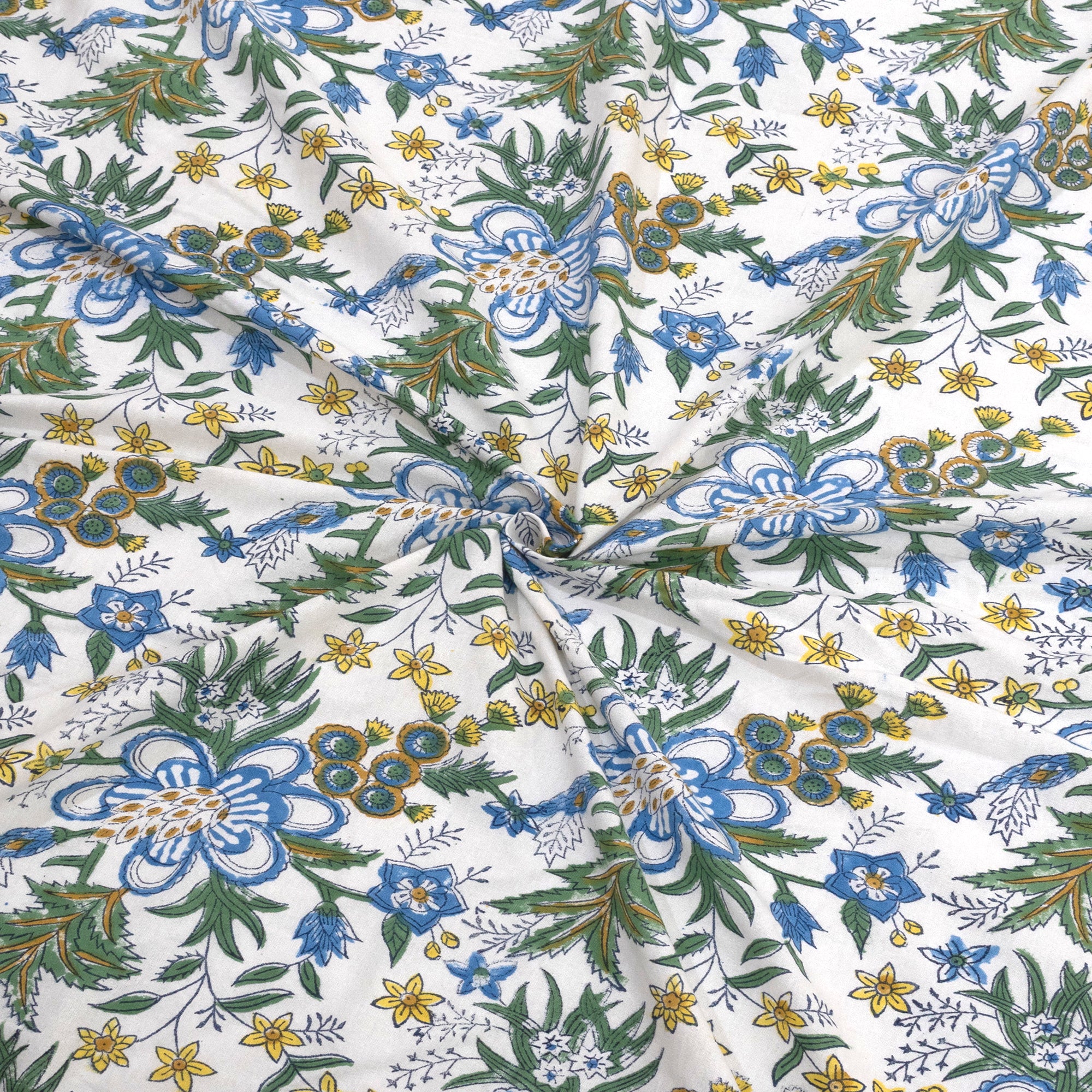 Blue Green Motives On White  | Fine Quality Bedsheet