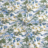 Blue Green Motives On White  | 210TC Pure Cotton Bedsheet