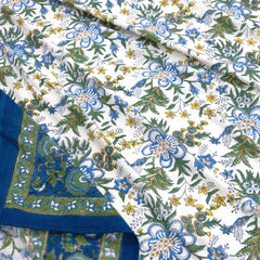 Blue Green Motives On White  | 210TC Pure Cotton