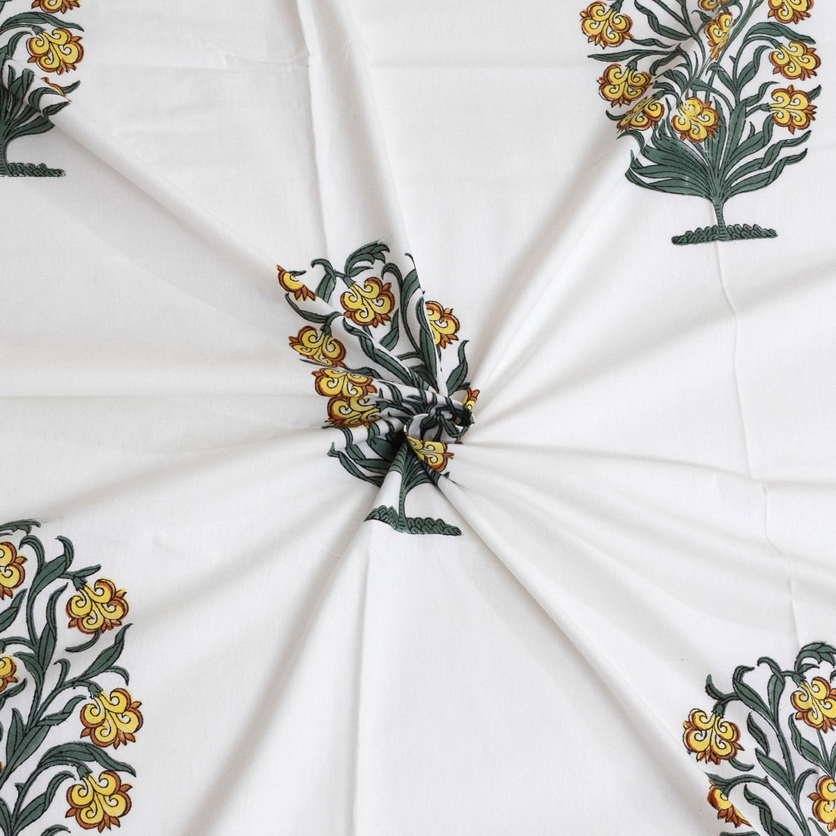 Yellow Marigold Bush on White | Premium Bedsheet