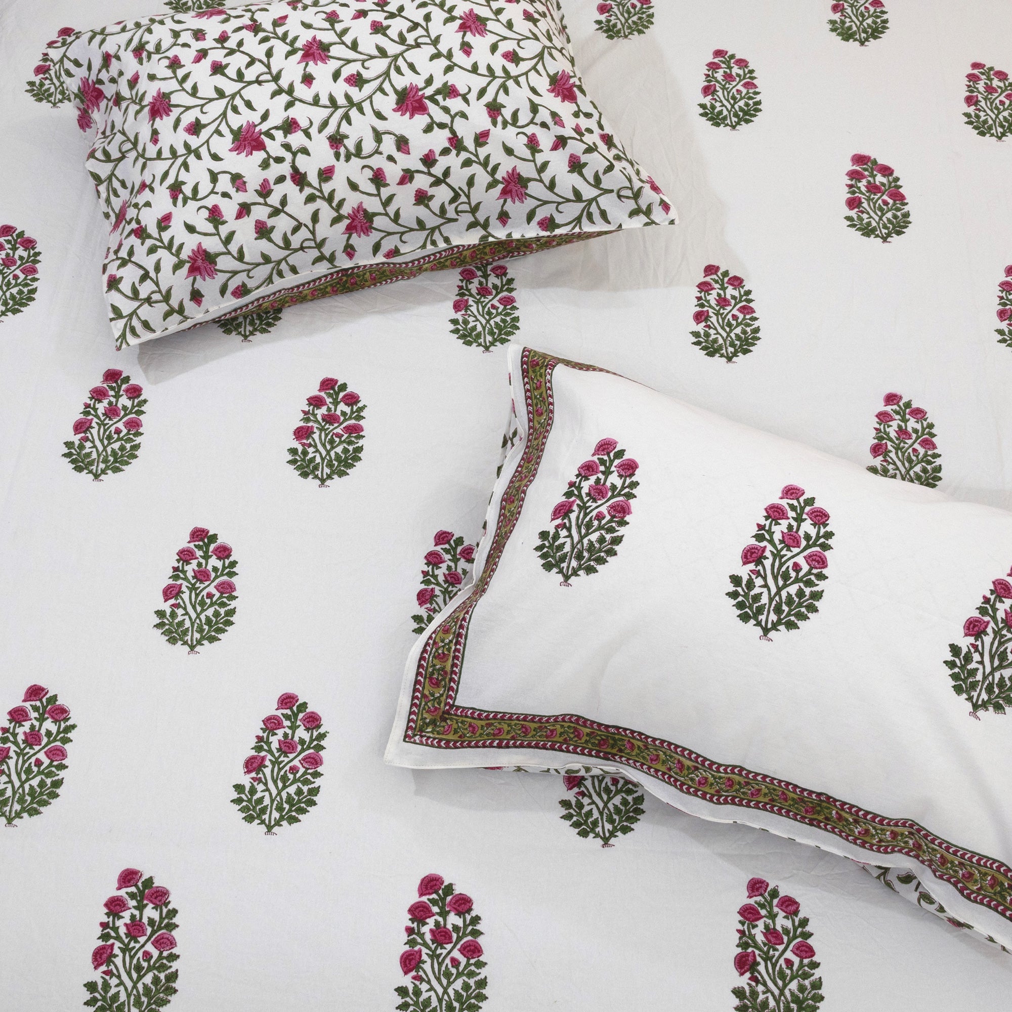 Pink Floral Plants on White  | Fine Quality Bedsheet