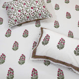 Pink Floral Plants on White  | 210TC Pure Cotton Bedsheet