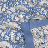 White Parrots on Blue |hand block printed bedsheet| Double bed ,King size, Queen size | 210 TC Pure Cotton| Complementing pillow covers